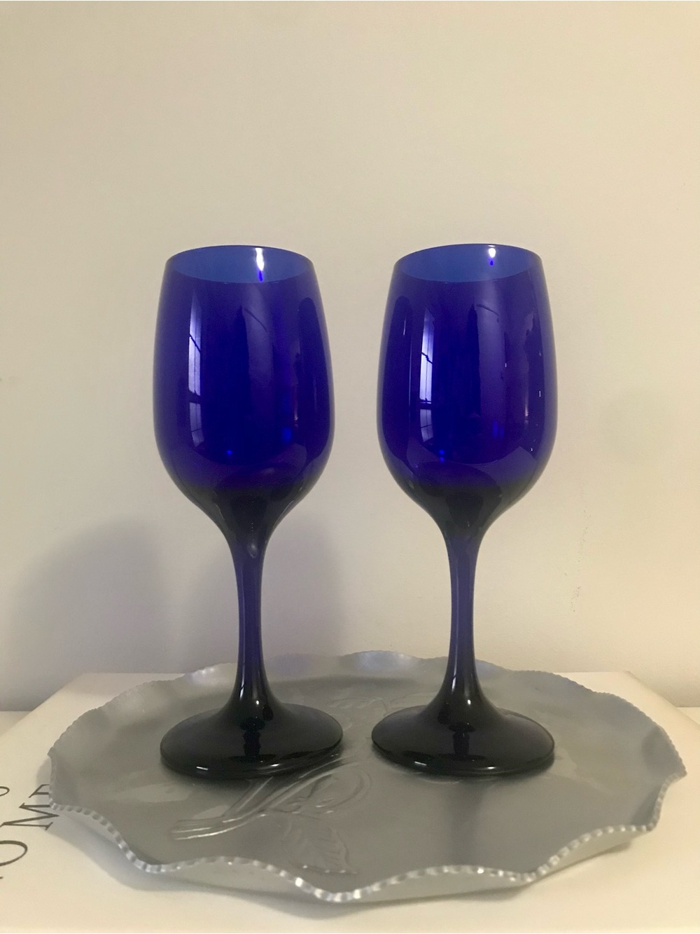 Vintage Libbey Cobalt Blue Stemmed Wine Glasses - Set of 2